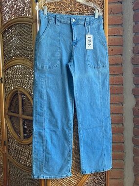 HME NWT Light Blue Wide Leg Jeans Denim Stretch Size X-Large Great Fit